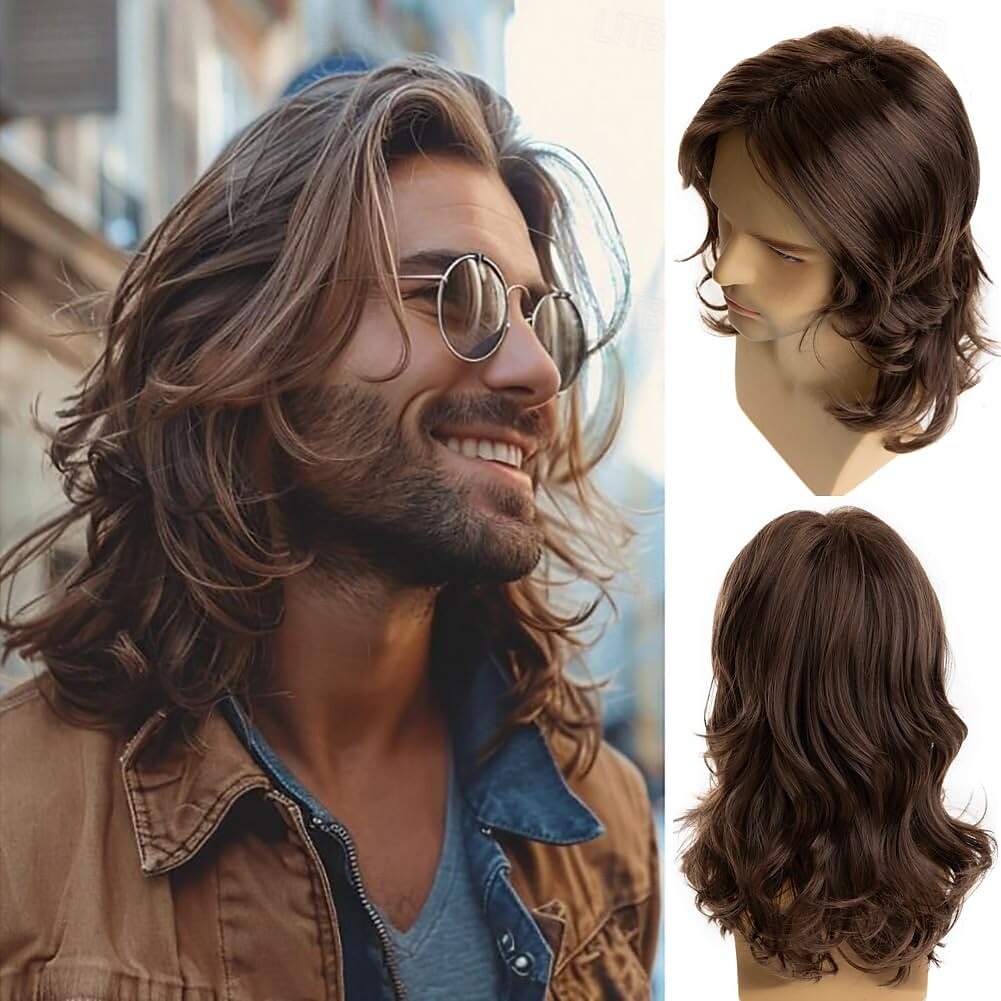 parrucche lunghe per uomo parrucca sintetica a strati ondulata per cosplay party per carnevale del 2025 a $18.49 –P1