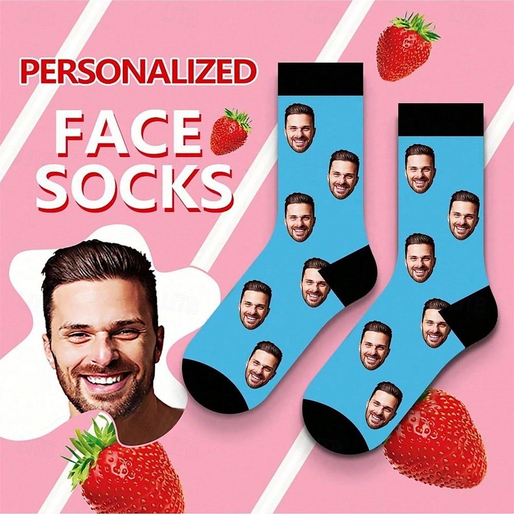  chaussettes à visage personnalisé meilleur cadeau pour papa chaussettes de travail photo pour couple mariage anniversaire Noël amoureux des animaux famille anniversaire de 2025 ? $15.49 –P1