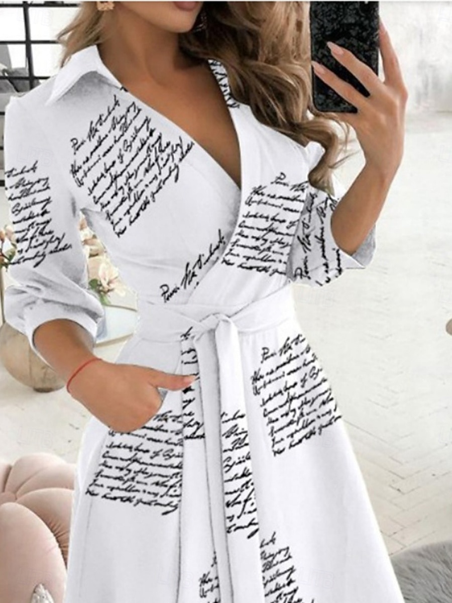 Per donna Vestito longuette Abito casual Abito linea A Moda Informale Da mare Giornaliero Standard Pop art Fantasia geometrica Manica a 3/4 A V Nero Bianco Blu Verde Estate del 2026 a $24.99 –P2