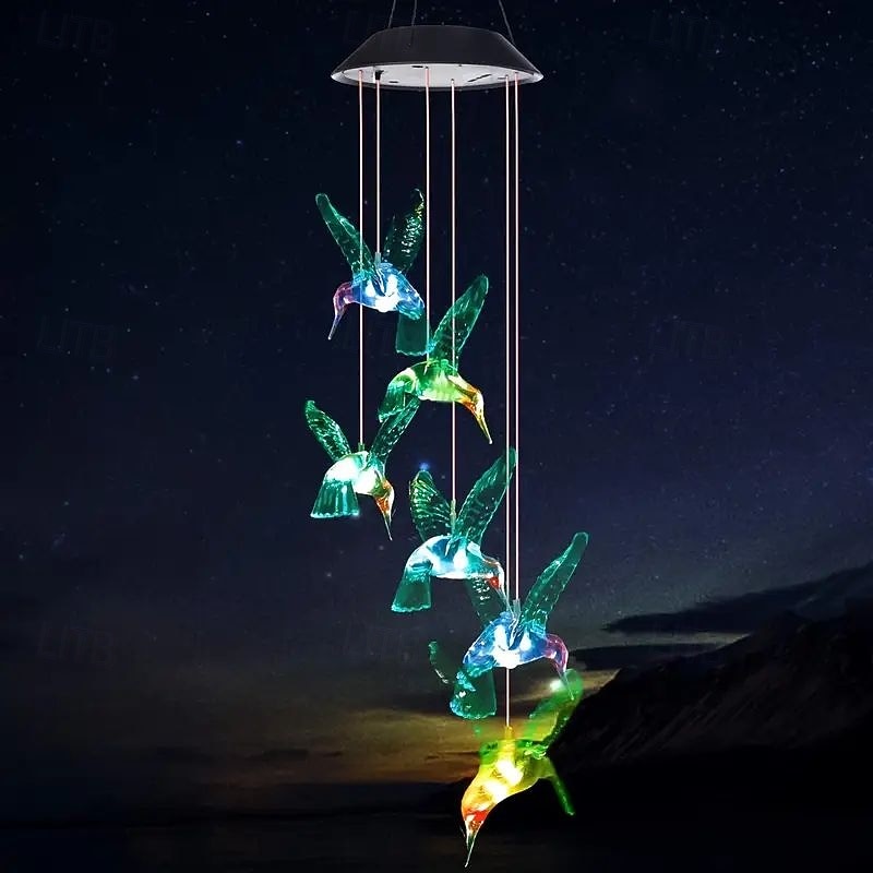 solenergi vindklokker led utendørs strenglys 6led flerfarget engel kolibri ugle sommerfugl form eventyrlys 2026 - $20.99 –P18