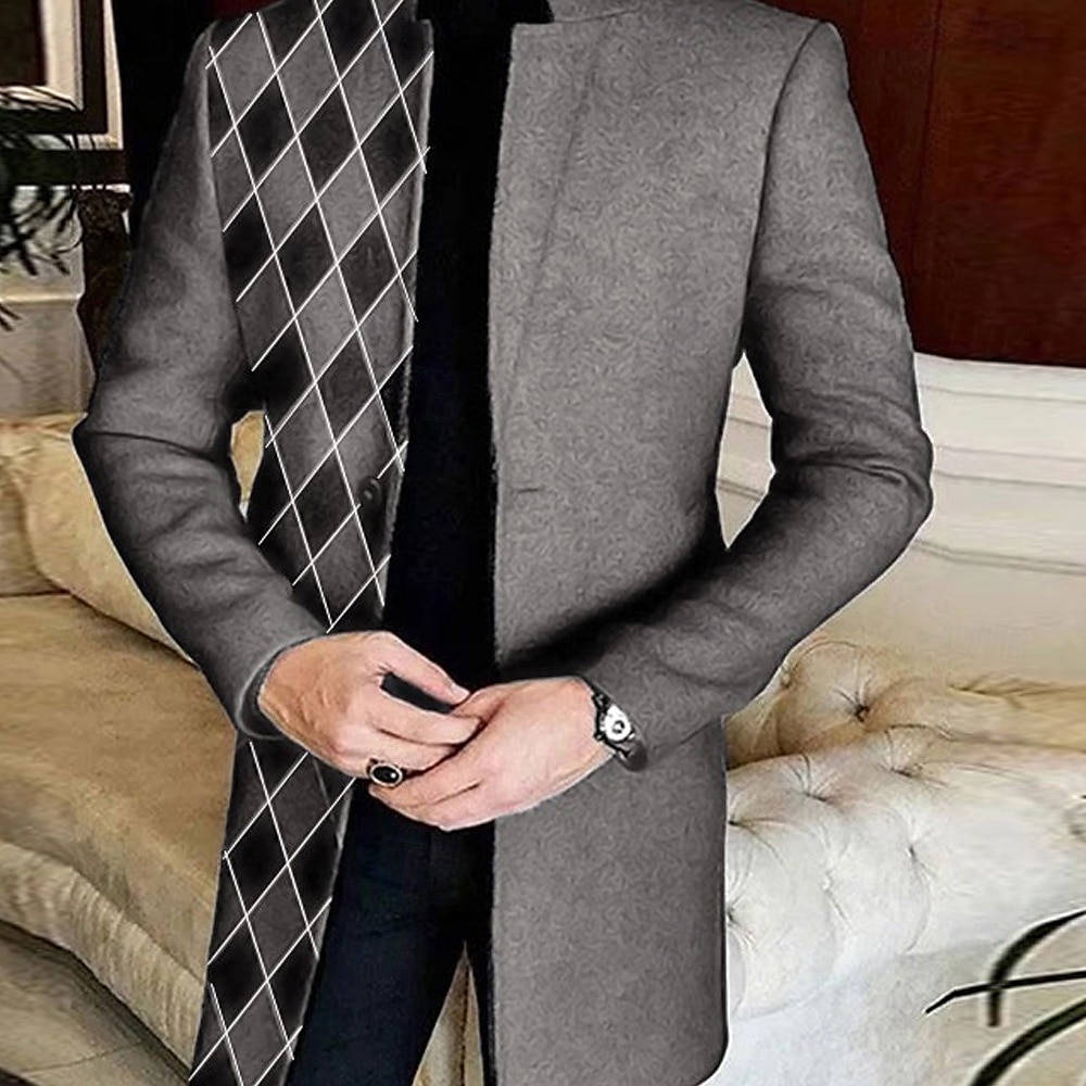 Hombre Plaid Patrones de Rombo Pintada Abrigo de invierno Sobretodo Abrigo Mantiene abrigado Transpirable Cómodo Moda Ropa de calle Negocios Trabajo Usar para trabajar Noche Bolsillo Estampado Otoño 2025 - $67.99 -P5