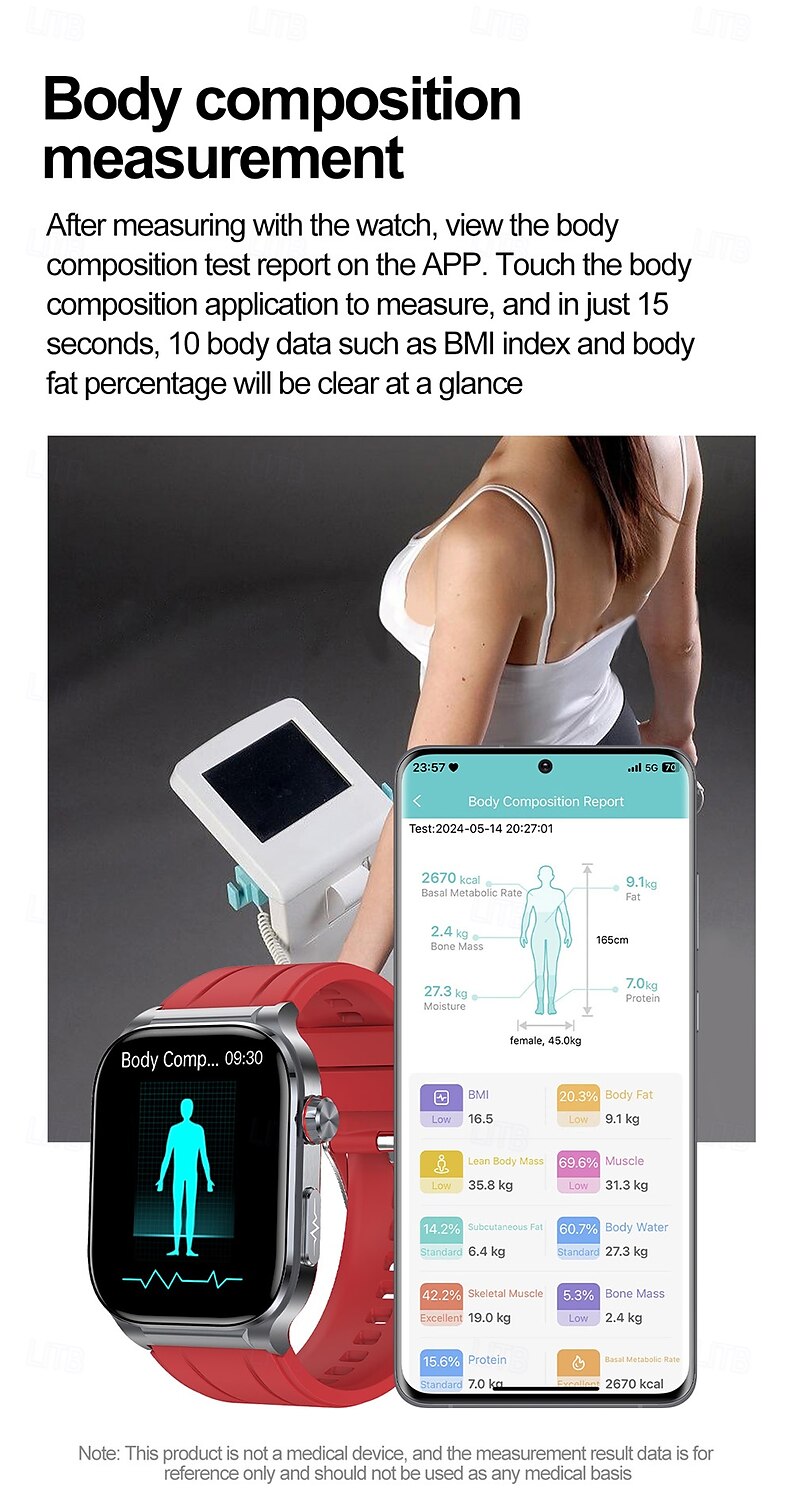 2025年 iMosi ET588 スマートウォッチ 1.96 インチ スマート·ウォッチ ブルートゥース ECG + PPG 温度監視 歩数計 と互換性があります Android iOS 女性 男性 ハンドフリーコール 防水 メディアコントロール IP68 39mmウォッチケース  コレクション – $108.59 –P9