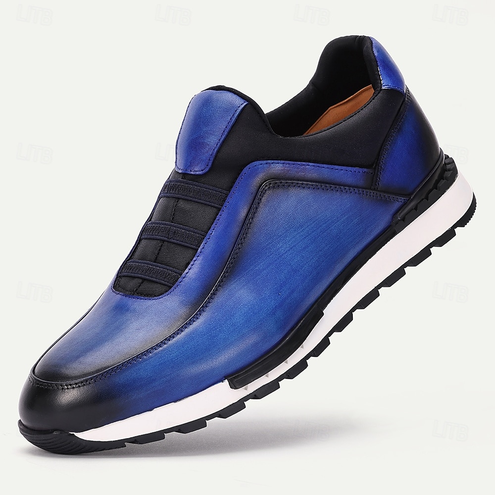 herrsneakers i premiumkohud - luddblå spetsfri design med vadderad sula för vardags- och utomhuskläder 2025 - $94.99 –P1