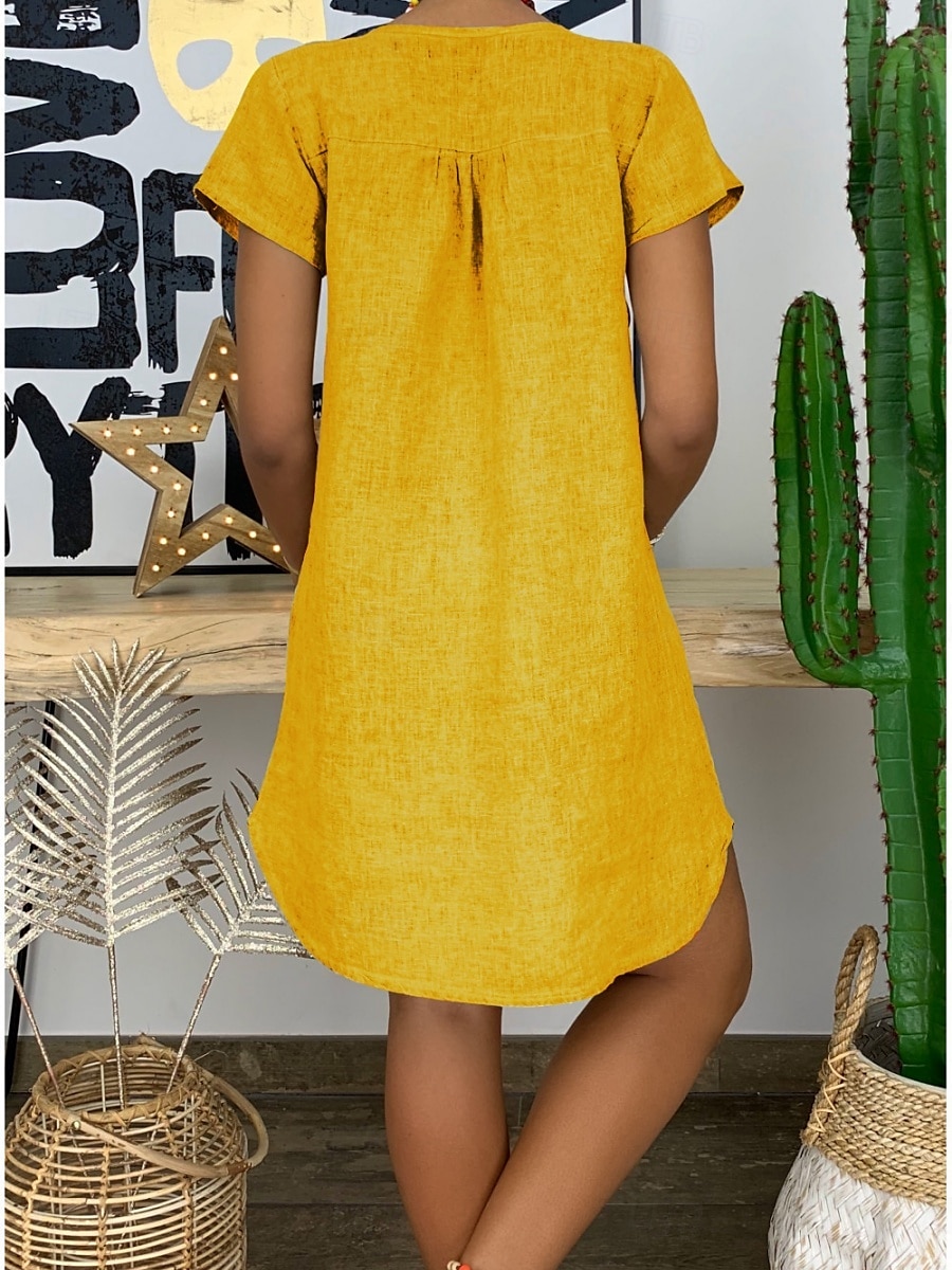 Femmes Mini Robe Robes en coton et lin Robe Décontractée Basique Occasionnel Vacances Quotidien Coupe régulière Uni Manche Courte Encolure en V Noir Blanche Jaune Vert Véronèse Été de 2025 ? $22.99 –P6