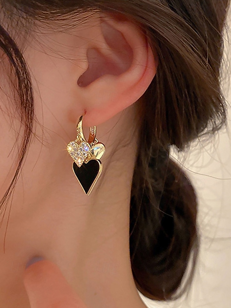 Red and Gold Heart Drop Earrings with Rhinestone Detailing – Romantic Jewelry for Women, Perfect for Valentine's Day or Date Nights 2025 - $7.99 –P1