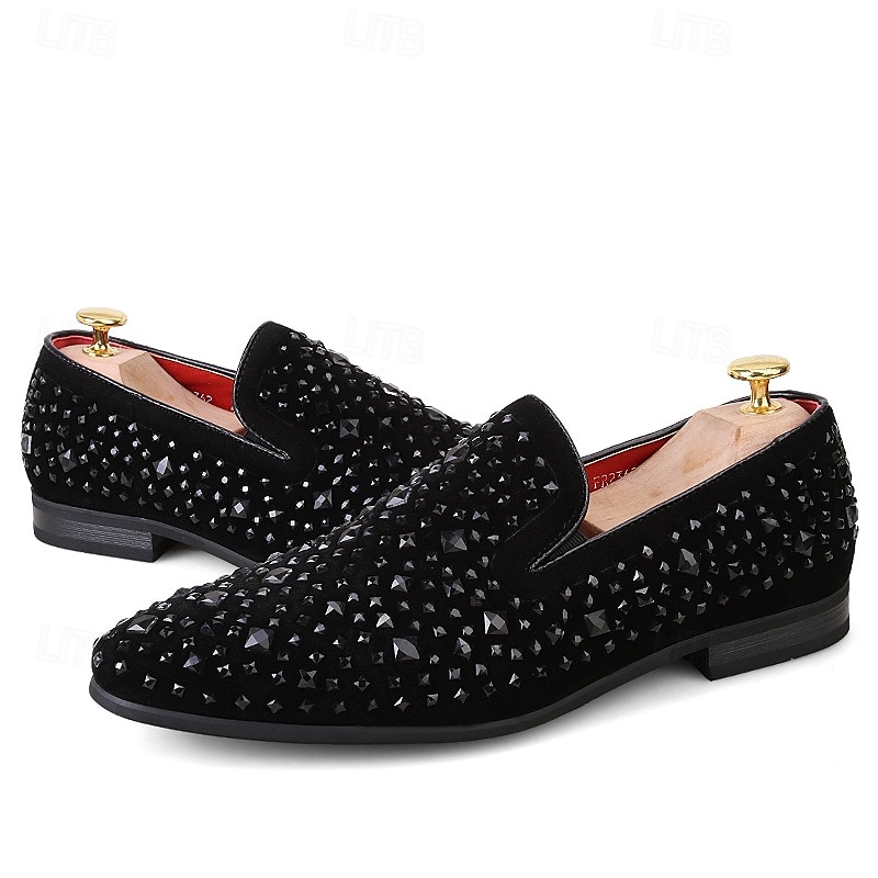 pánské černé sametové mokasíny s cvočkovým detailem – stylové slip-on boty pro formální i večerní příležitosti 2025 - $46.99 –P6