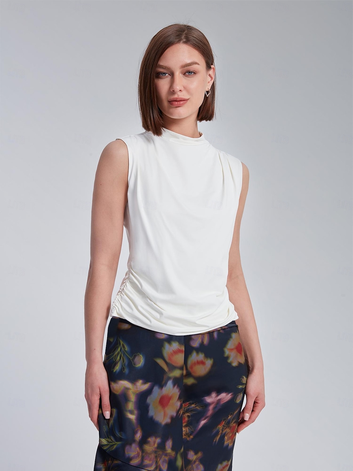 Per donna Tinta unica Vacanza Ufficio Lavoro Senza maniche Nero Bianco Arricciato A lupetto Senza Maniche Elegante Casual Quotidiano Collo Alto Estate Primavera del 2025 a $4.99 –P2