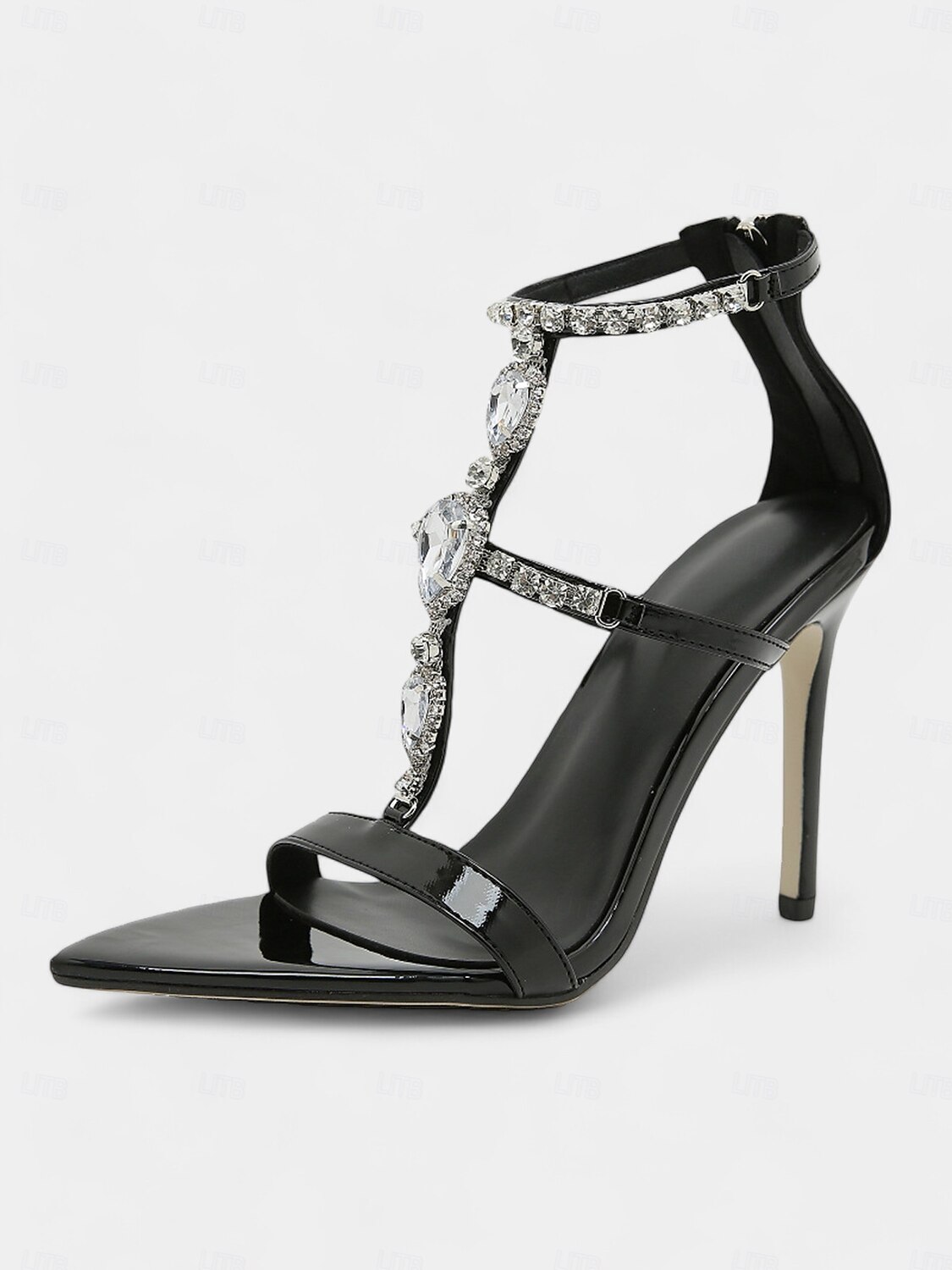 Femme Chaussures à Talons Mariage Soirée Strass Talon Cône Bout pointu Bout ouvert Mode Sexy Cuir Verni Lacet Amande Noir de 2025 ? $42.99 –P2
