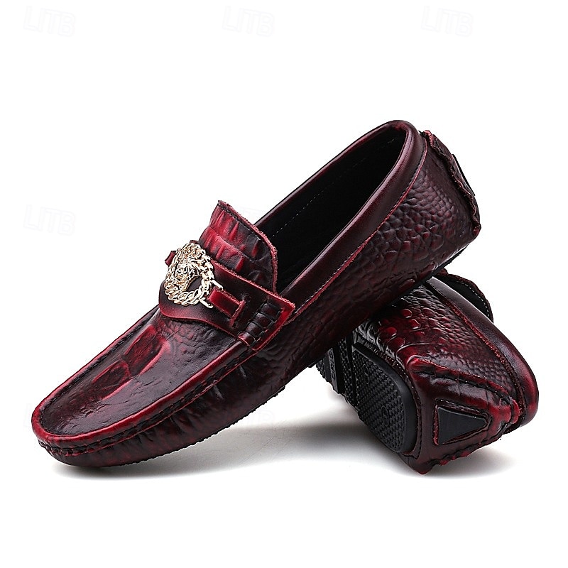 pánské mokasíny z umělé kůže s krokodýlím vzorem – luxusní slip-on společenské boty s kovovým dekorem lva pro formální i neformální příležitosti 2025 - $46.99 –P8