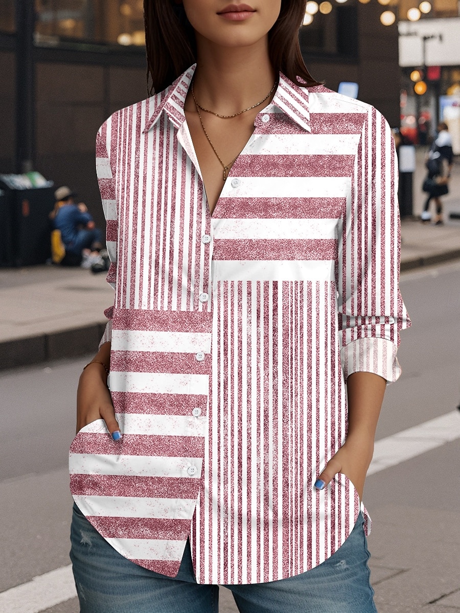 Femmes Chemise Graphique Occasionnel manche longue Col de chemise Hauts Réguliers Travail Quotidien Sortir Boutons Imprimé Rose Claire Gris Clair Printemps Automne Hiver de 2025 ? $32.99 –P4