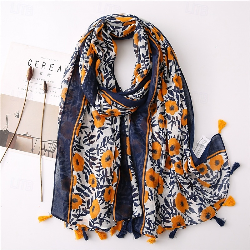 Floral Print Lightweight Scarf with Tassel Details, Boho Chic Style Wrap for Women, Perfect for Spring, Summer, and Casual Outfits 2025 - $11.99 –P2
