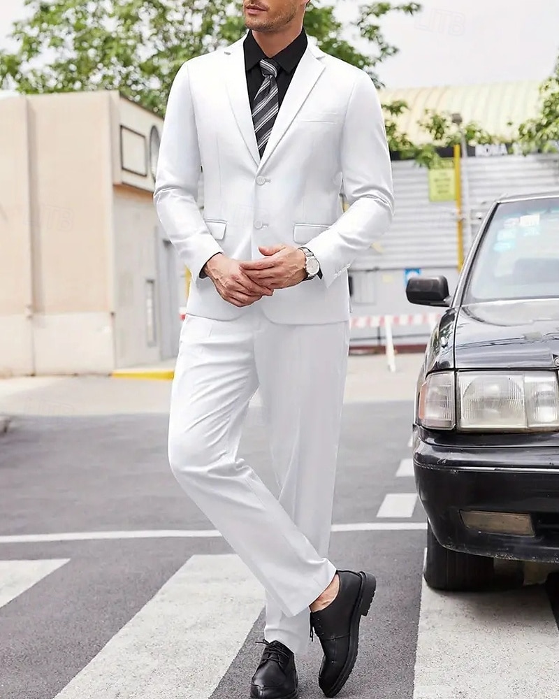 Hombre Graduación Conjunto chaqueta Negocio Fiesta de Cóctel Fiesta de Boda Moda Casual Primavera & Otoño Poliéster Color sólido Botones Bolsillo Cómodo Botonadura Simple Chaqueta de sport Negro 2025 - $114.99 –P10