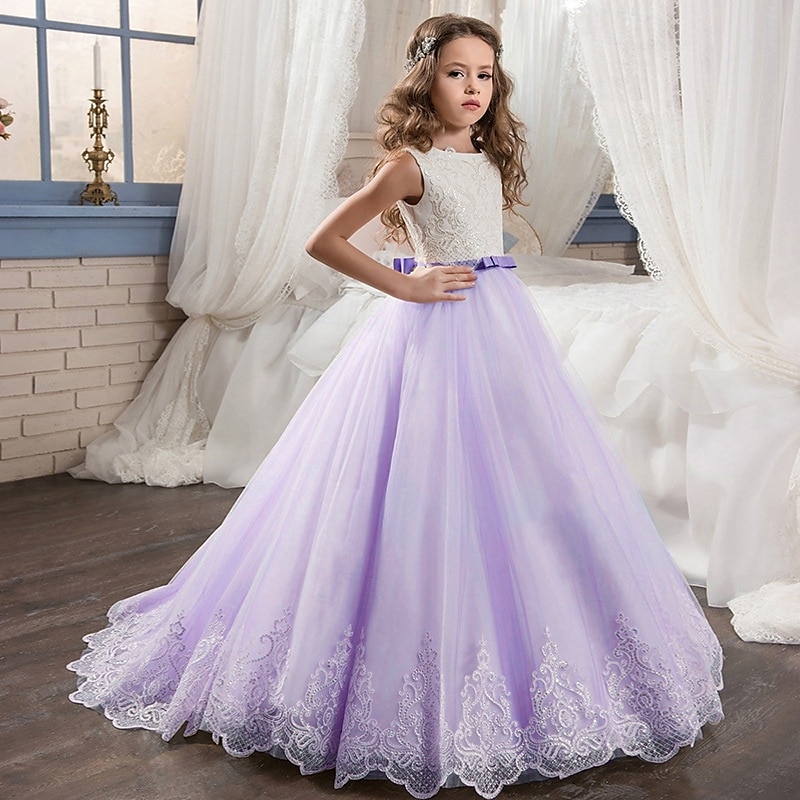 Šaty pro květinovou družičku děti Dívčí Princeznovské šaty Výkon Svatební Párty Elegantní Krásná Krajka Síťka Pevná barva Bez rukávů Tričkový Světle žlutá Bledě růžová 4 roky + 2025 - $86.99 –P13