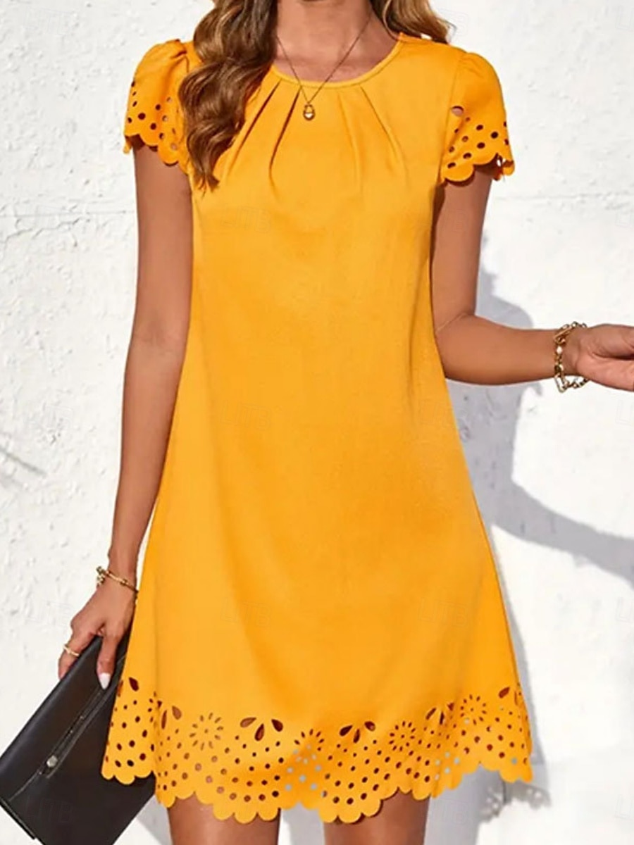 Damen Minikleid schwarzes kleid Casual kleid Basic Brautkleider schlicht Urlaub Täglich Regular Fit Glatt Kurzarm Rundhalsausschnitt Schwarz Gelb Rosa Blau Sommer 2025 - $24.99 –P5