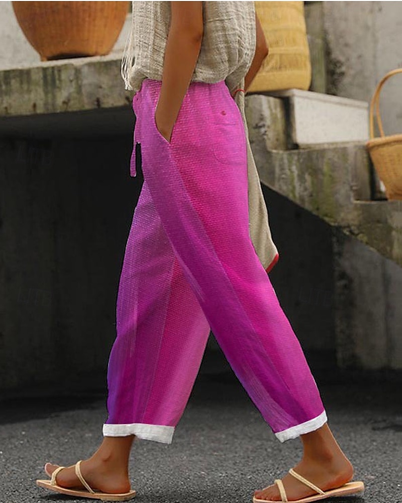Per donna Pantaloni in cotone e lino Pantaloni Leggero Casual Lunghezza intera Vita media Blocco di colori Tasca Coulisse Traspirabilità Confortevole Inelastico Casual Quotidiano Weekend Azzurro Rosa del 2025 a $21.99 –P2