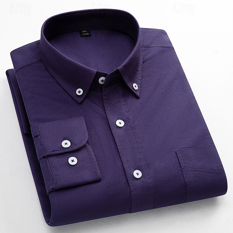 Men's Dress Shirt Oxford Shirt Solid Color Formal Black White Wine Orange Long Sleeve Shirt Collar Spring, Fall, Winter, Summer Clothing Apparel Buttons 2025 - $34.99 –P17