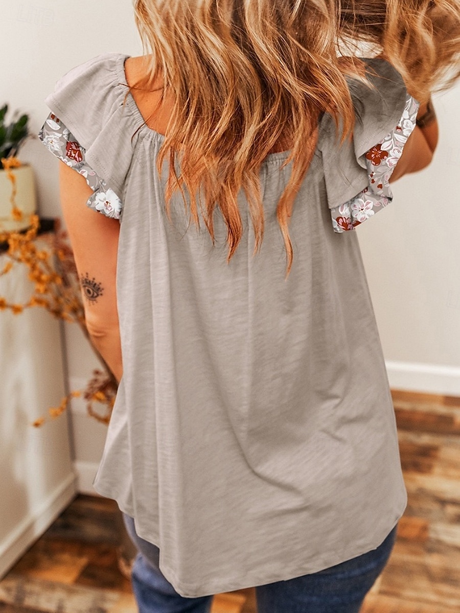 Dame Camisole Tank Top Blomstrete Stilfull Uformell Kort Erme Fyrkantet Hals Regulære Topper Daglig Rynkete Trykk Rosa Lilla Lys Grå Sommer 2025 - $16.99 –P6