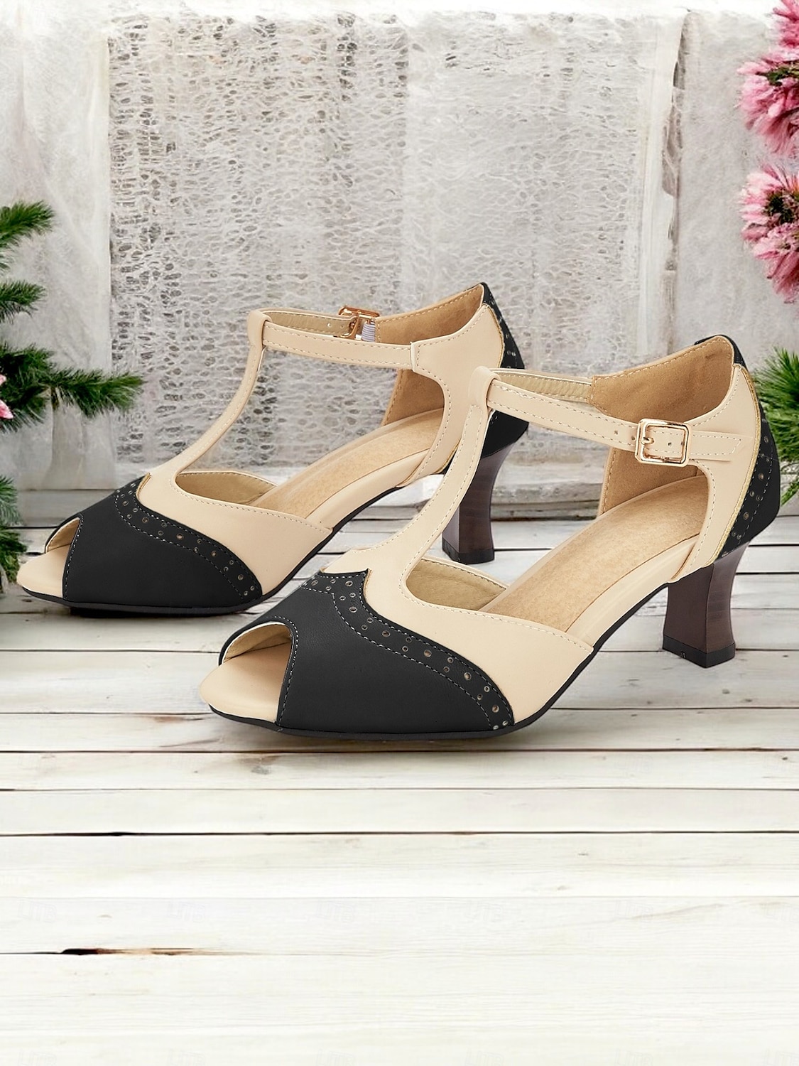 Women's Vintage Colorblock T-Strap Peep-Toe Heels – Elegant Mid Heel Sandals with Buckle Closure for Office, Casual & Formal Occasions 2025 - $46.99 –P3