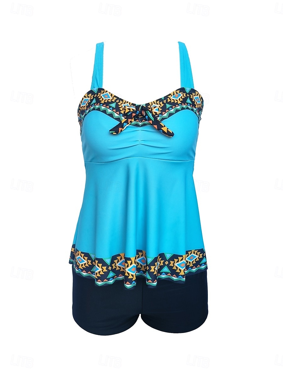 Dam Badkläder Bikini 2 st Pojkeben Baddräkt Öppen rygg Hög midja Smal Semester Standkläder Grafisk U-hals Ärmlös Baddräkter 2025 - $29.99 –P4