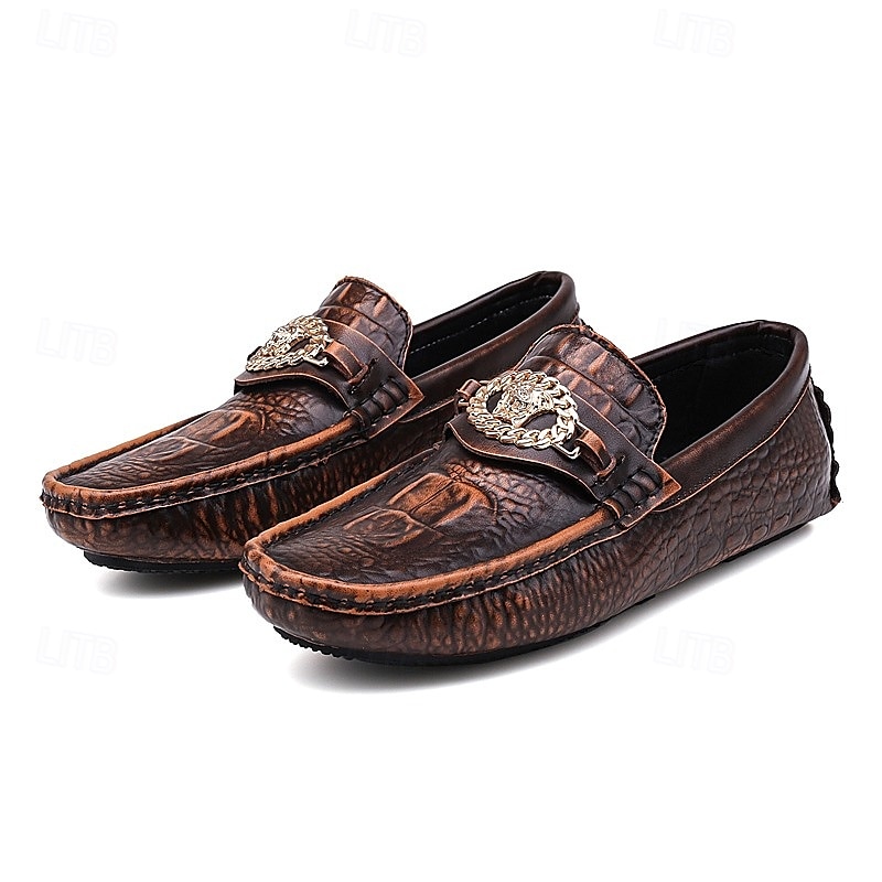 pánské mokasíny z umělé kůže s krokodýlím vzorem – luxusní slip-on společenské boty s kovovým dekorem lva pro formální i neformální příležitosti 2025 - $46.99 –P7