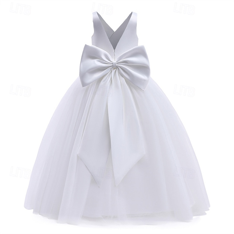 Flower Girl Dress Kid's Girls' Princess Dress Performance Wedding Party Elegant Beautiful Mesh Solid Color Sleeveless V Neck White Pink 4 years+ 2026 - $35.99 –P14