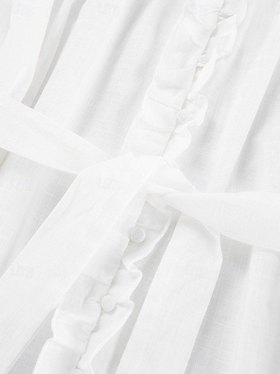 Femmes Mini Robe Robes inspirées du lin Robe en coton et lin Robe trapèze Élégant Basique Occasionnel Vacances Soirée Travail Coupe régulière Uni manche longue Col haut Blanche Été Printemps Automne de 2025 ? $38.99 –P12