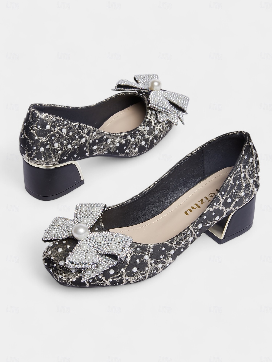 Mother of the Bride Block Heel Dress Pumps, Rhinestone Bow Pearl Accent Wedding Guest Heels for Ceremony & Reception, Black 2026 - $46.99 –P4