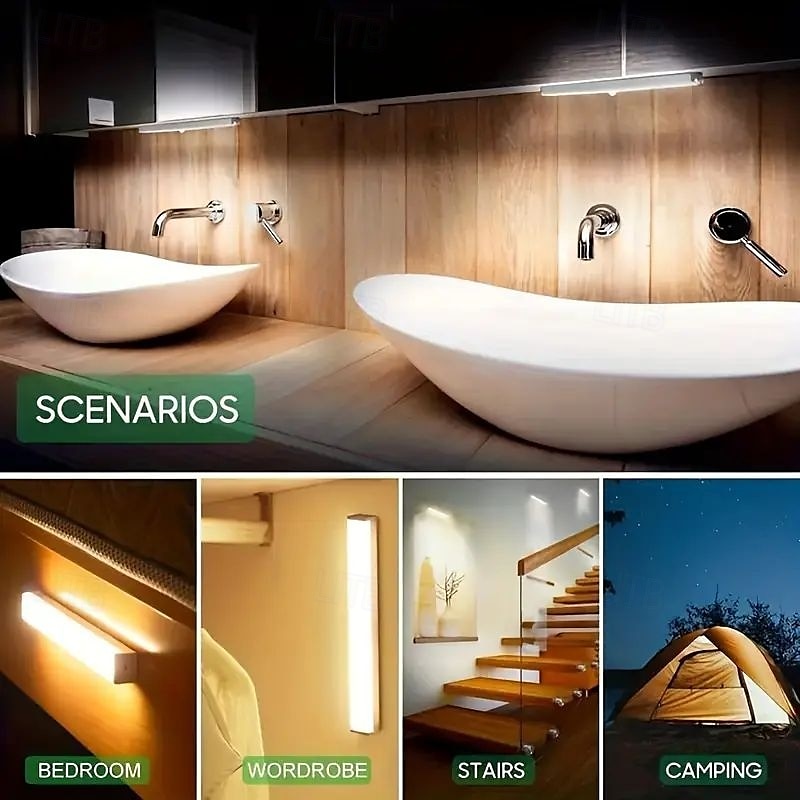 6PCS Motion Sensor LED Cabinet Lights - USB Rechargeable Night Reading Lights for Wardrobe, Kitchen, Stairs & Bookshelves 20/30cm 2025 - $34.99 –P11