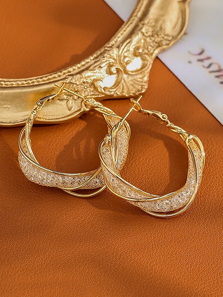 Women's Gold-Tone Twisted Hoop Earrings with Intricate Detailing – Elegant Jewelry for Parties, Weddings and Formal Occasions 2025 - $11.99 –P4
