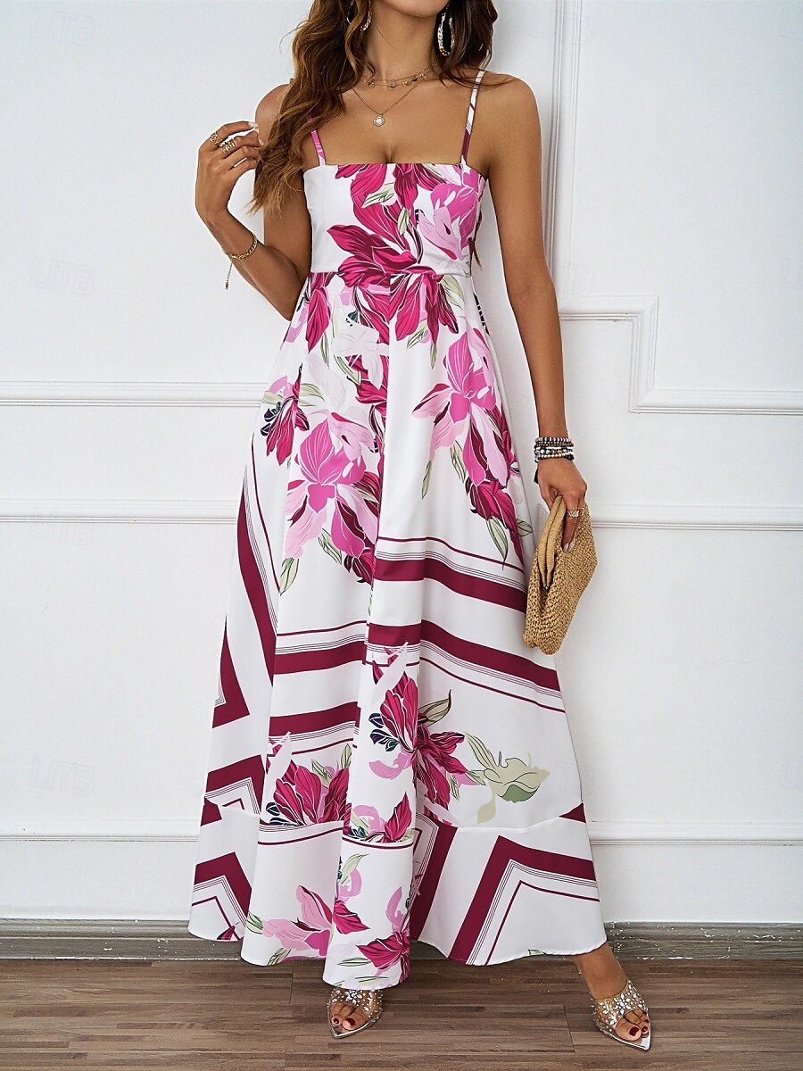 Per donna Vestito maxi Abito casual Abiti Boho Chic Boemia stile sveglio Moda Da mare Giornaliero Spiaggia Morbido Floreale Fantasia geometrica Senza maniche Con bretelline Blu Fucsia Estate del 2025 a $31.99 –P6