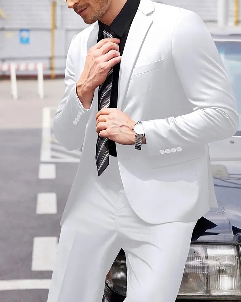 Hombre Graduación Conjunto chaqueta Negocio Fiesta de Cóctel Fiesta de Boda Moda Casual Primavera & Otoño Poliéster Color sólido Botones Bolsillo Cómodo Botonadura Simple Chaqueta de sport Negro 2025 - $114.99 –P11