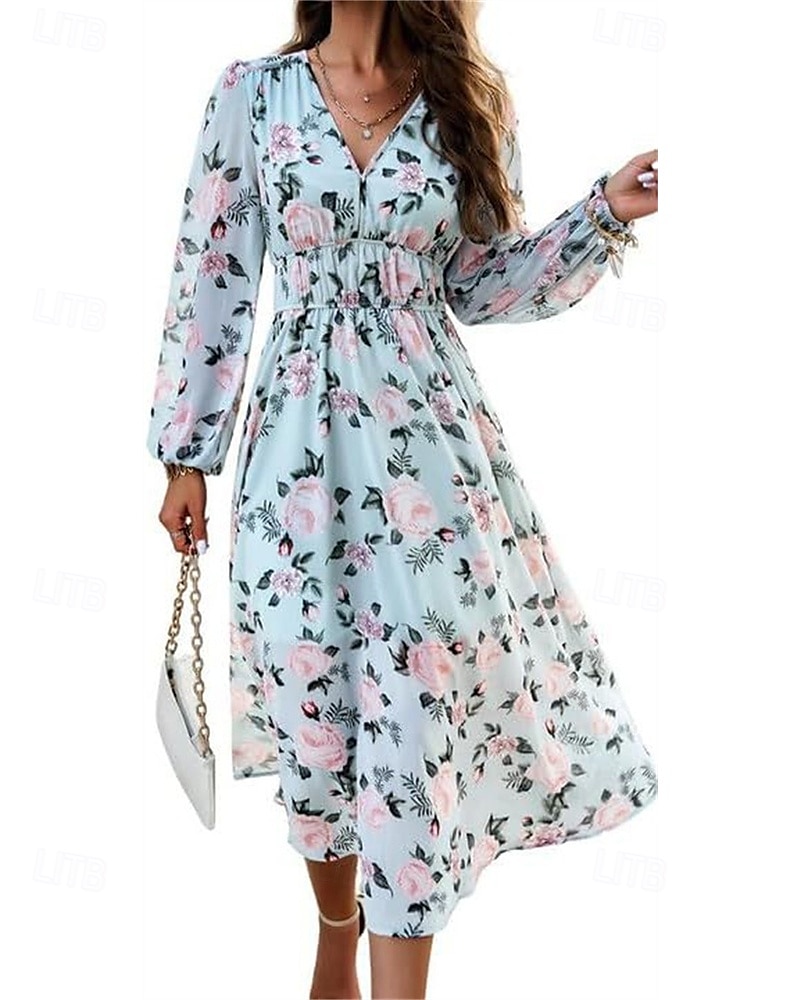 Pentru femei Rochie Lunga Rochie Maxi Rochie casual Rochie A line Rochie florala Rochie de vară Elegant Stilat Vacanță Zilnic Dată Fit regulat Floral Manșon Lung În V Roz Îmbujorat Albastru Deschis 2025 - $27.99 –P2