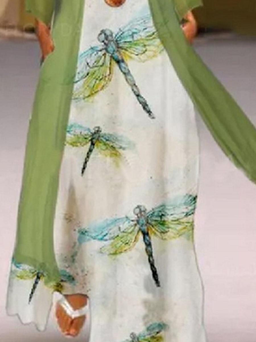Damskie Zestaw sukienek Codzienne sukienki Sukienki szyfonowe Elegancja Moda Kwiaty Nadruk Sukienka maxi Długi rękaw Półgolf Na zewnątrz Urlop Wino Niebieski Fioletowy Lato Wiosna Regularny 2025 - $34.99 –P3