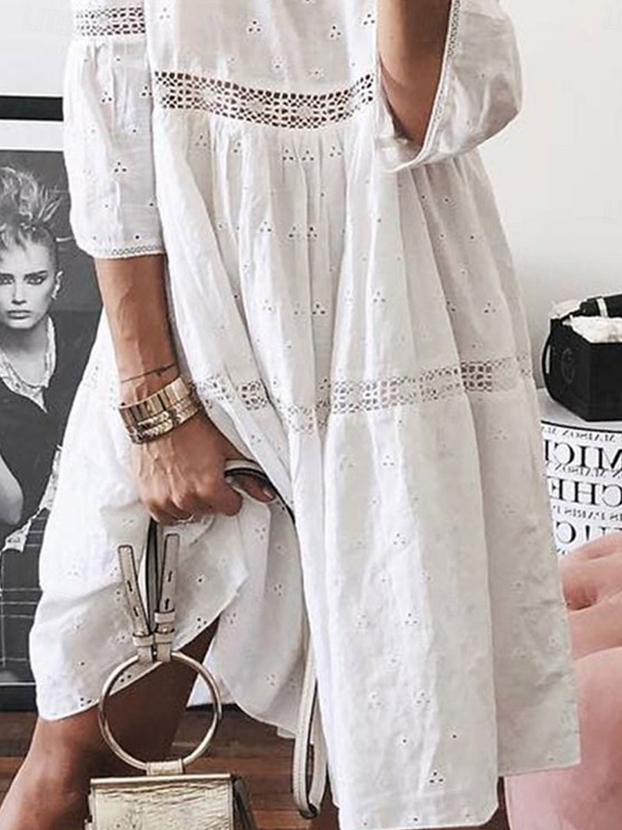 Women's Long Dress Maxi Dress Cotton Linen Dresses Casual Dress Elegant Stylish Basic Vacation Daily Loose Fit Plain 3/4 Length Sleeve Crew Neck White Yellow Blue Purple Summer Spring Fall 2025 - $32.99 –P4