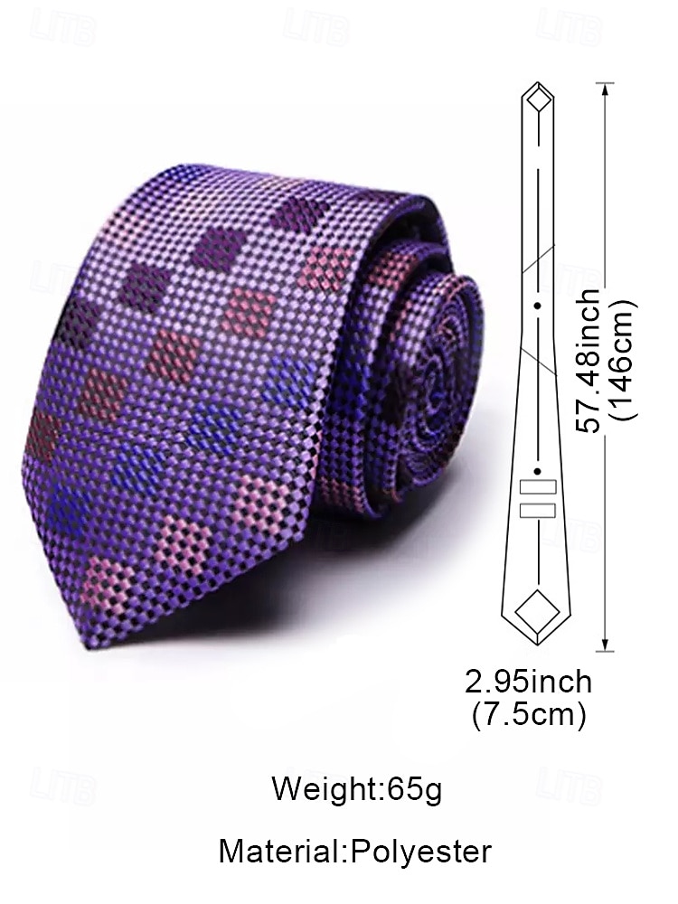 Men's Purple Checkered Silk Tie and Pocket Square Set – Stylish and Elegant, Perfect for Weddings, Business and Formal Occasions 2025 - $14.99 –P4