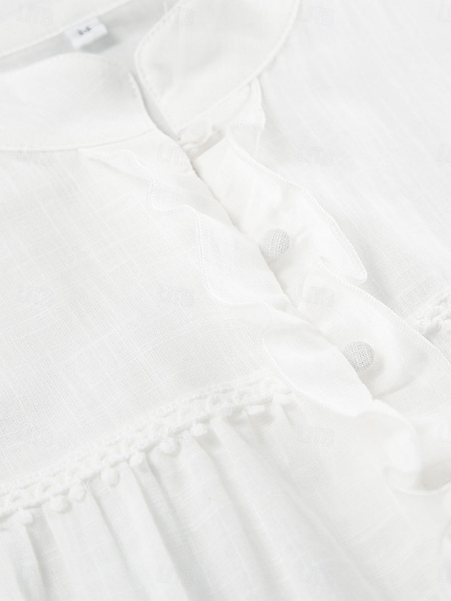 Femmes Mini Robe Robes inspirées du lin Robe en coton et lin Robe trapèze Élégant Basique Occasionnel Vacances Soirée Travail Coupe régulière Uni manche longue Col haut Blanche Été Printemps Automne de 2025 ? $38.99 –P11