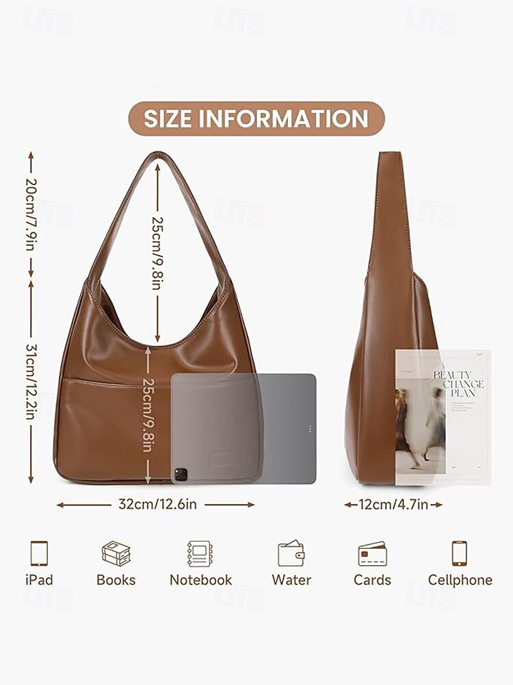 Women's Faux Leather Hobo Shoulder Bag – Minimalist Casual Design for Daily Use and Work Color Black White Brown 2025 - $19.99 –P5