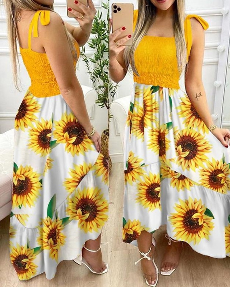 Femme robe longue Robe Trapèze Robe à fleurs Robe d'été Robe caraco Elégant mode Vacances du quotidien Rendez-vous Standard Floral Sans Manches Col Carré Jaune Rose Claire Rouge Bleu de minuit Eté de 2025 ? $23.99 –P3