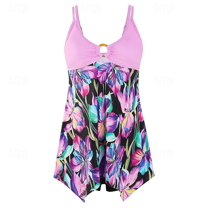 Dam Baddräkt Djup V-hals Badkläder Blommig Badkläder Purpur Grön Andningsfunktion Snabb tork Lättvikt Ärmlös - Simmning Surfing Strand Sommar Vår 2025 - $26.99 –P5