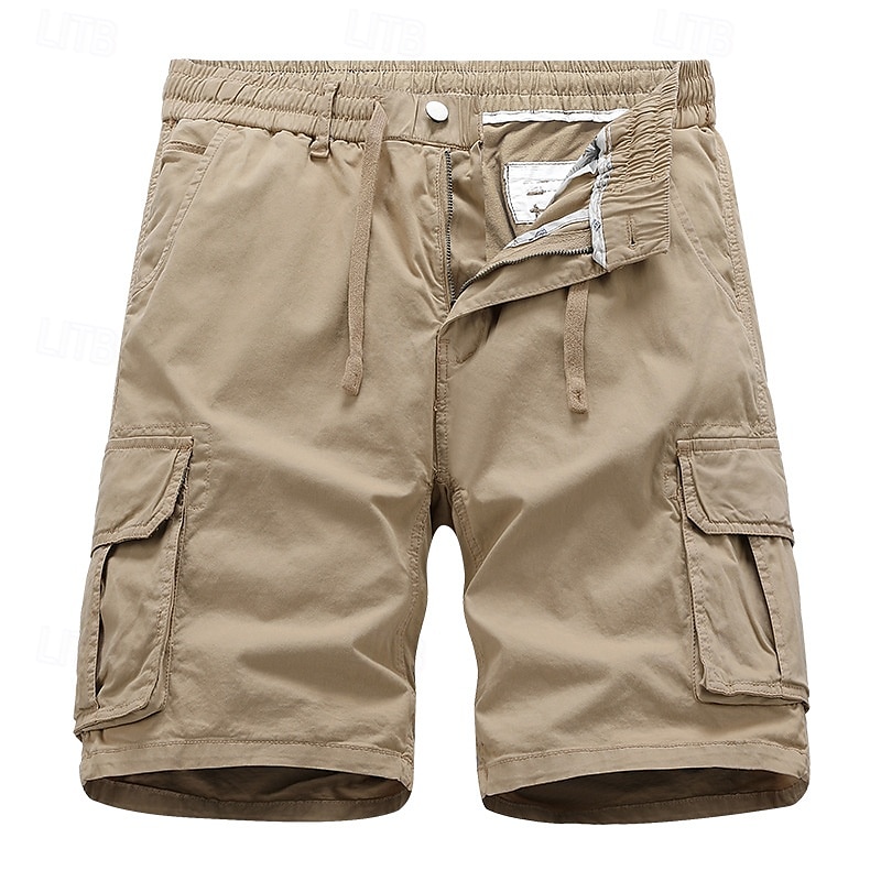 Men's Cargo Shorts Shorts Summer Shorts Drawstring Elastic Waist Multi Pocket Plain Comfort Wearable Knee Length Outdoor Sport Daily Fashion Casual Black Yellow 2025 - $28.99 –P2