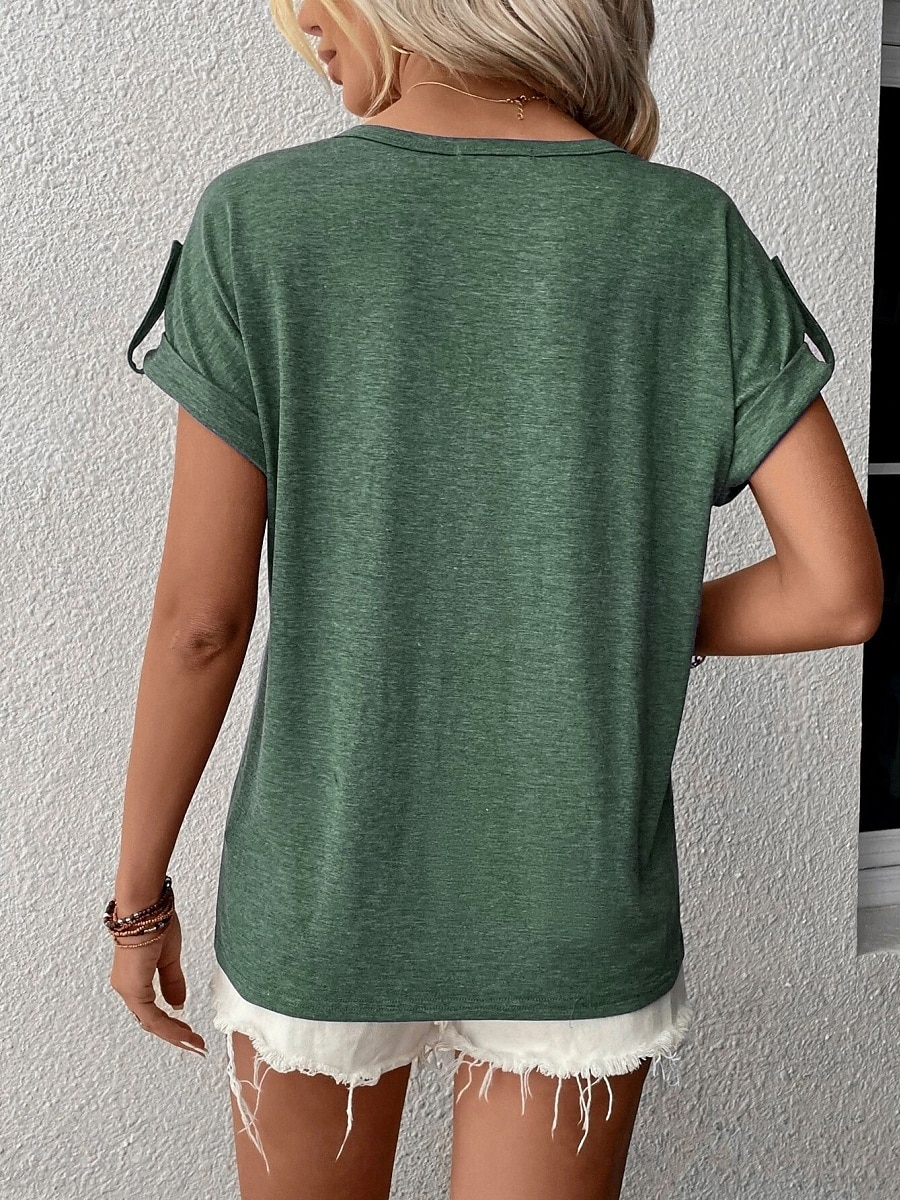 Per donna maglietta Liscio Essenziale Manica corta A V Top regolari Giornaliero Fine settimana Blu Verde Estate del 2025 a $26.99 –P2