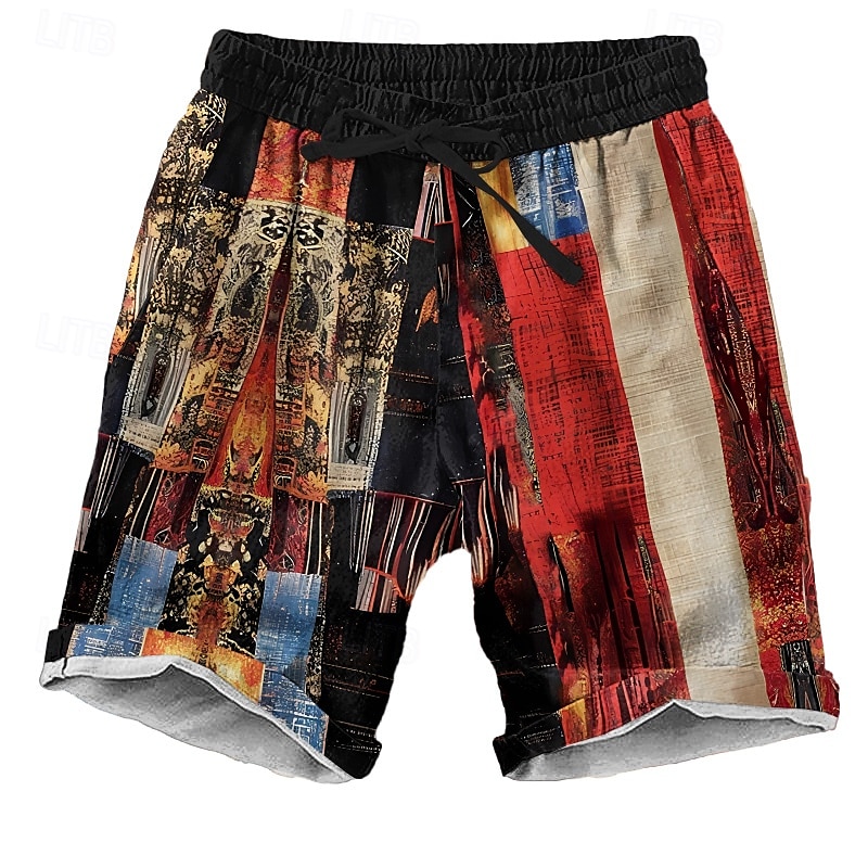 Bărbați Bloc Culoare Peteci Pantaloni Scurți Pantaloni scurți de plajă Pantaloni scurți casual Talie medie Hawaiană Retro / vintage Έθνικ În aer liber Concediu Haine de strada Cordon Talie elastic 2025 - $19.99 –P1