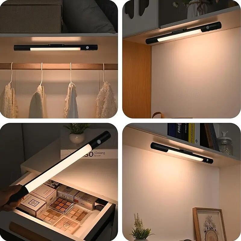 sensor de movimento multifuncional sob a luz do armário - lâmpada noturna recarregável USB regulável de três cores com montagem magnética para iluminação de cozinha, escritório e guarda-roupa de 2025 por $27.99 –P4