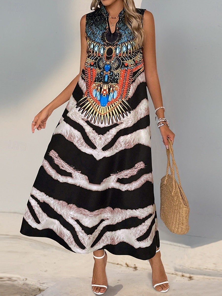 Női Maxiruha hétköznapi ruha Boho elegáns ruhák Ujjatlan ruha Boho ruha Csehország Alkalmi Boho Vakáció Napi Tengerpart Laza öltözet Virágos Ujjatlan Vágott nyak Fekete Nyár 2025 - $23.99 –P1