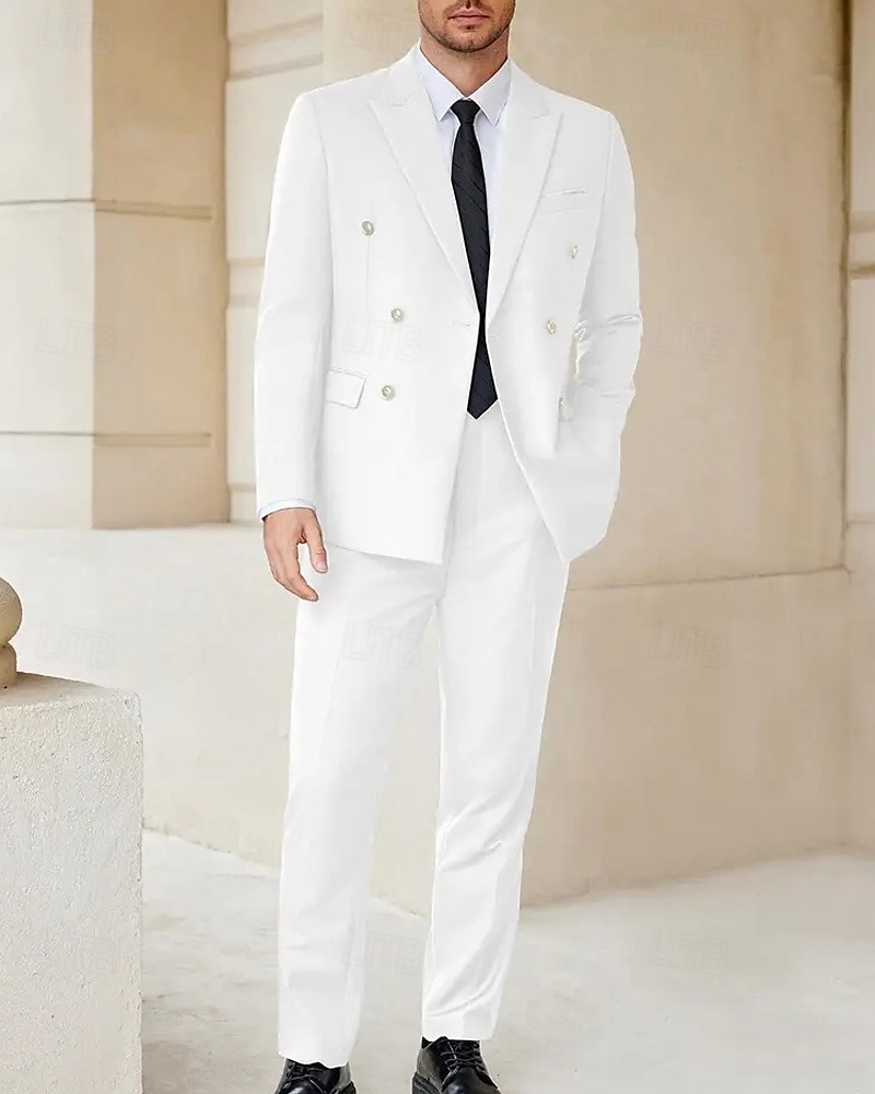 Herren Abschlußfeier Set Blazer Geschäft Cocktailparty Hochzeitsfeier Mode Lässig Frühling & Herbst Polyester Einfarbig Knöpfe Tasche Bequem Einreihig Blazer Schwarz Weiß 2025 - $88.99 –P5