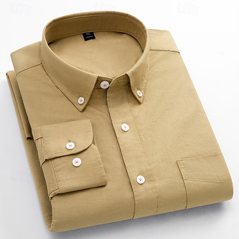 Men's Dress Shirt Oxford Shirt Solid Color Formal Black White Wine Orange Long Sleeve Shirt Collar Spring, Fall, Winter, Summer Clothing Apparel Buttons 2025 - $34.99 –P3