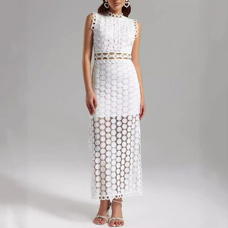 Damskie Sukienka maxi Koronkowa sukienka Codzienne sukienki Letnie sukienki Elegancki Codzienny Urlop Codzienny Randka Regularny Równina Bez rękawów Półgolf Biały Lato 2025 - $35.99 –P1