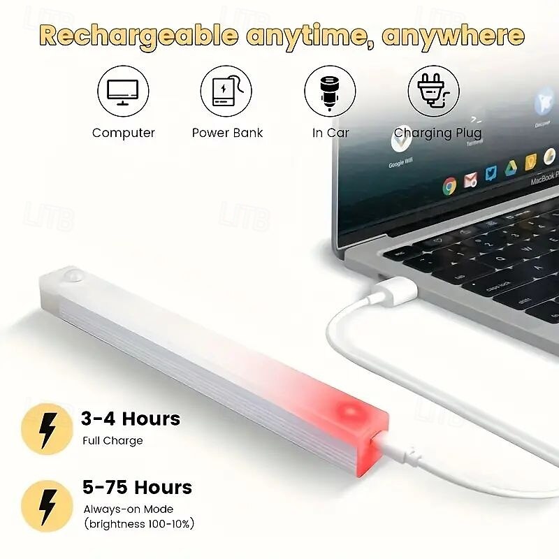 6PCS Motion Sensor LED Cabinet Lights - USB Rechargeable Night Reading Lights for Wardrobe, Kitchen, Stairs & Bookshelves 20/30cm 2025 - $34.99 –P4