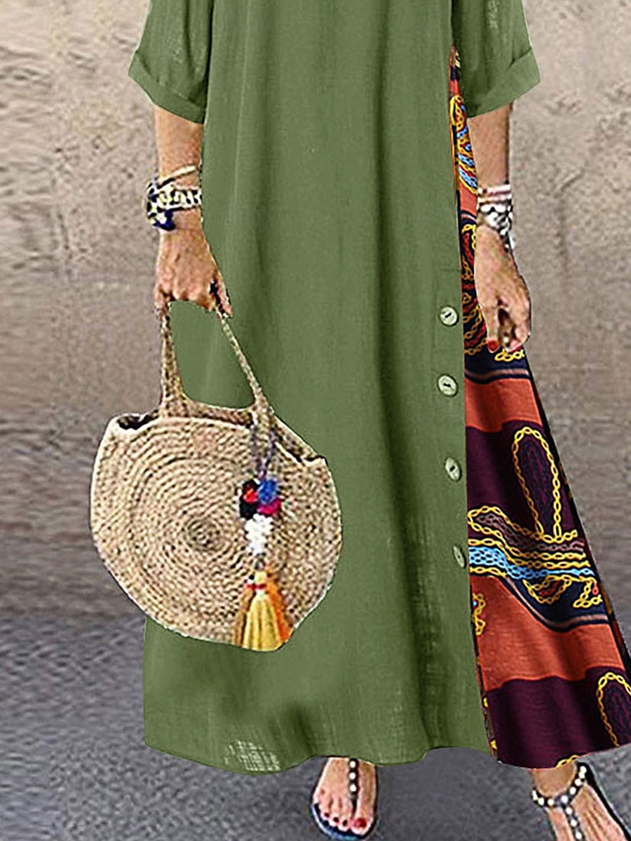 Damen Maxikleid Baumwoll-Leinen-Kleider Freizeitkleid Vintage Stilvoll Ethnisch Urlaub Täglich Lässiger Schnitt Blumen Dreiviertelarm Rundhalsausschnitt Gelb Wein Khaki Armeegrün Frühling Herbst 2025 - $26.99 –P3