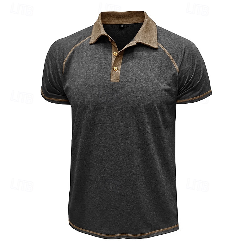 Men's Polo Business Polo Business Casual Lapel Classic Short Sleeve Color Block Embroidered Buttons Summer Spring &  Fall Lake blue Retro Red Dark Gray Black Navy Blue Khaki Polo 2025 - $20.99 –P4
